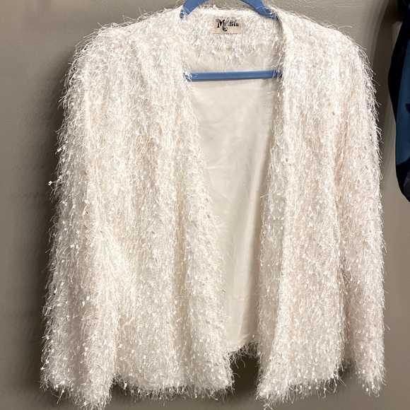 White Faux Feathers Cardigan - Picture 7 of 9